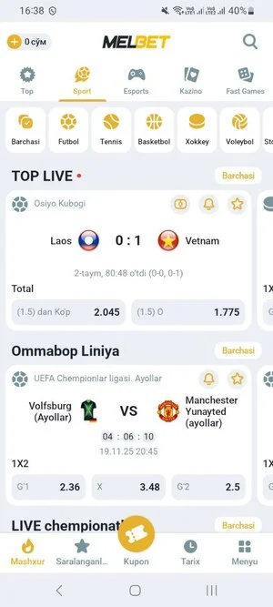 Melbet O‘zbekistonda sportga garovlar va liniya
