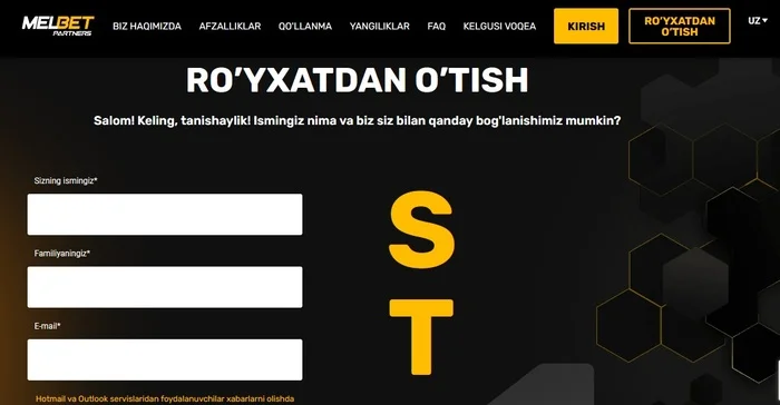 Melbet Partners-da ro'yxatdan o'tish jarayoni